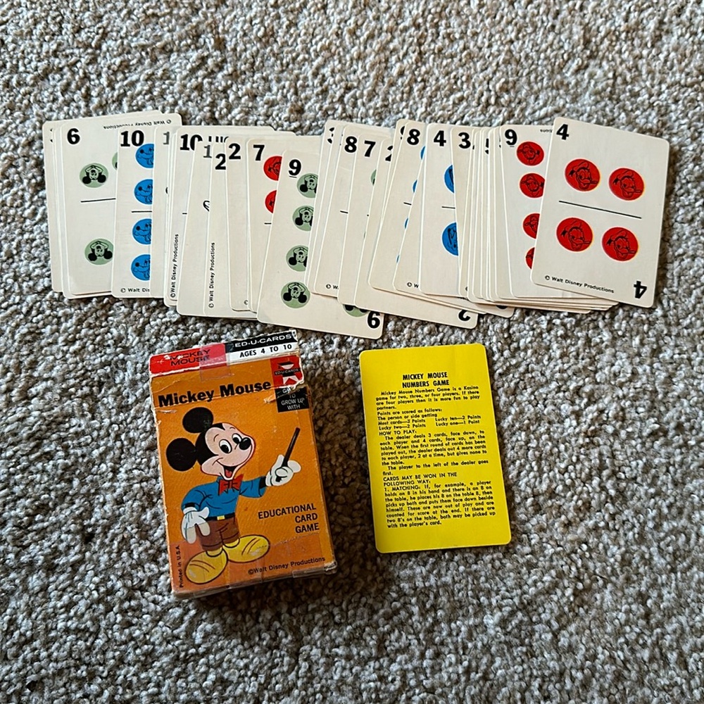 🐭 Vintage Mickey Mouse Educational Numbers Card Game – 1972